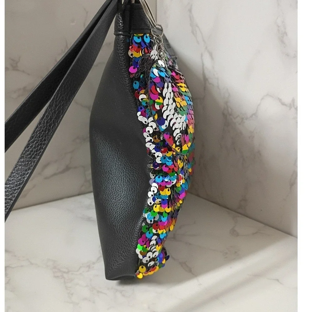 VICTORIA'S SECRET Rainbow Sequin Reversible Wristlet w/ Heart Charm - NWOT